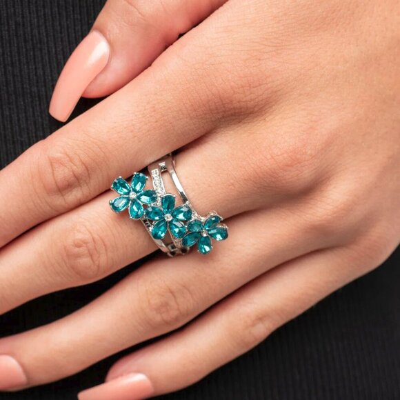 paparazzi Jewelry - Paparazzi Jewelry Accessories - Posh Petals - Blue Ring - Vintage